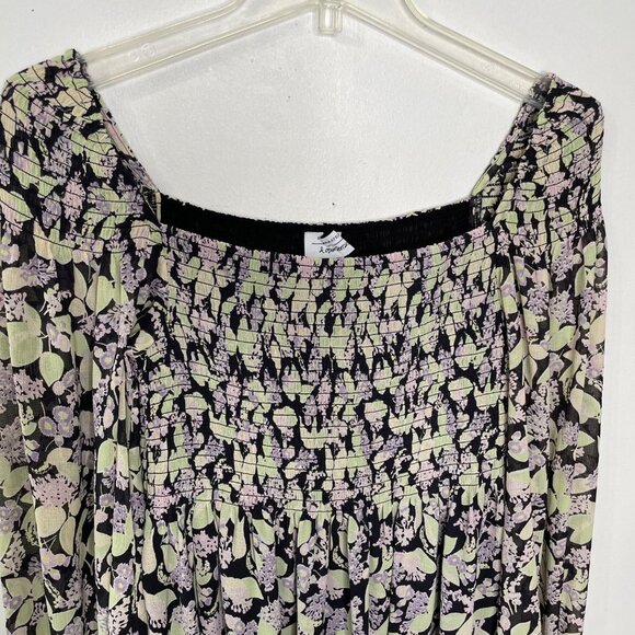 & Other Stories Smocked Floral Dress Womens Size 4 Long Sleeve Mini Square Neck - Picture 6 of 14
